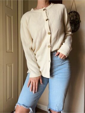 Vintage Brownstone Studio Womens button up cream sweater